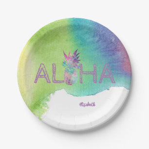 Aloha Hawaiianische Ananas, Wasserfarbspritzer Pappteller