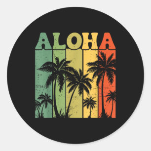 Aloha Hawaiianische Insel Palmen Surfbrett Strand Runder Aufkleber