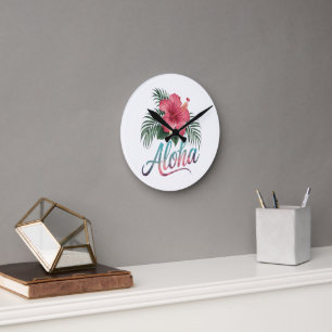 Aloha Hawaiianische Inseln Hawaii Hibiskusblüte Runde Wanduhr
