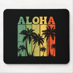 Aloha Hawaiianische Inselpalmenbäume Surfbrett Str Mousepad