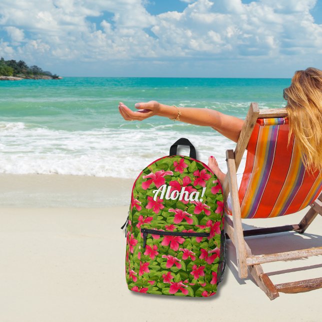 Aloha! Hawaiianischer Rosa Hibiskus Bedruckter Rucksack (Von Creator hochgeladen)