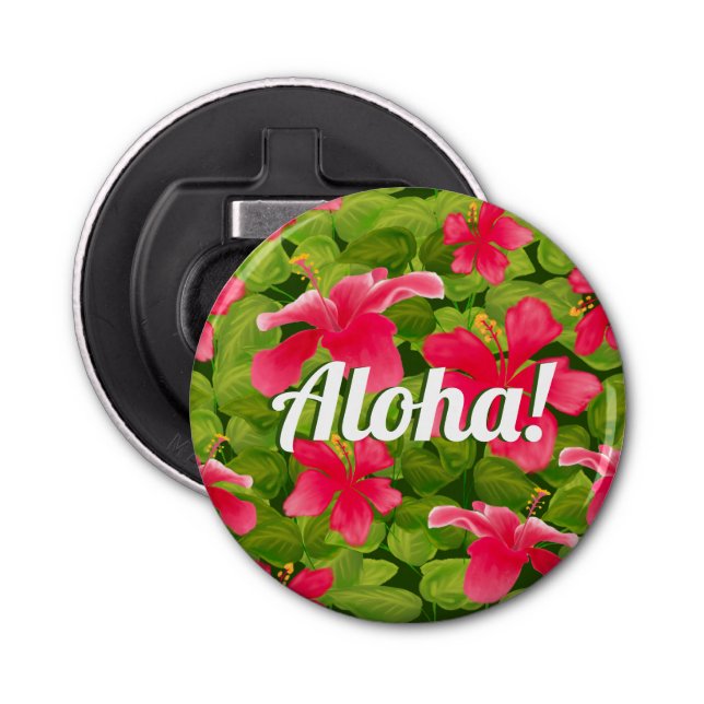 Aloha! Hawaiianischer Rosa Hibiskus Flaschenöffner (Vorderseite)