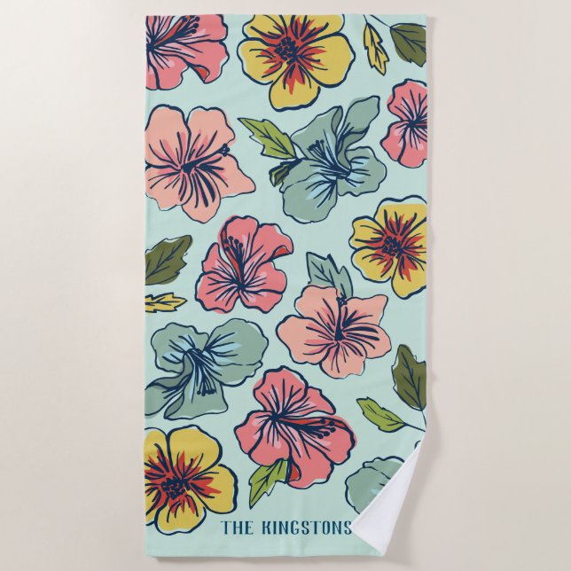 Aloha hawaiische Blumen und Familienname Strandtuch (Vorderseite)