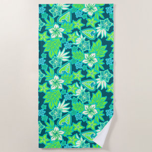 Aloha Heart Hawaiian Hibiskus Tropical - Aquamarin Strandtuch