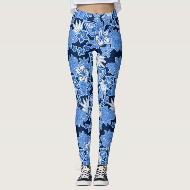 Aloha Heart Hawaiian Hibiskus Tropical Blue Leggings (Vorderseite)