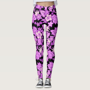 Aloha Heart Hawaiian Hibiskus Tropical Violet Leggings