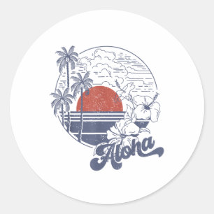 Aloha Hello Summer Vacation Hawaii Beach Family Ma Runder Aufkleber