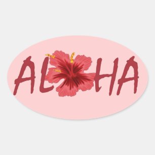 Aloha Hibiskus Aufkleber. Ovaler Aufkleber
