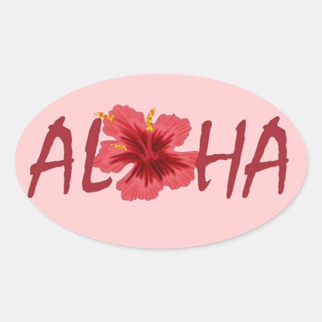 Aloha Hibiskus Aufkleber. Ovaler Aufkleber (Vorderseite)