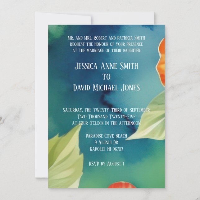 Aloha Hibiskus Tropical Watercolor Floral Wedding Einladung (Rückseite)