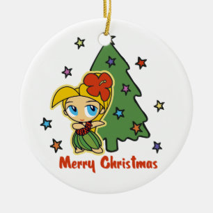 Aloha Honeys Christmas Blond Hula Girl Keramik Ornament