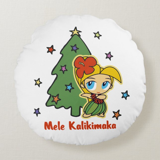 Aloha Honeys Christmas Blond Hula Girl White Rundes Kissen (Vorderseite)