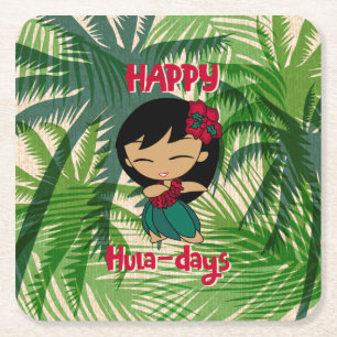 Aloha Honeys Christmas Holiday Hula Girl Palms Nic Rechteckiger Pappuntersetzer