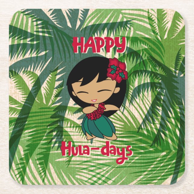 Aloha Honeys Christmas Holiday Hula Girl Palms Nic Rechteckiger Pappuntersetzer (Vorderseite)