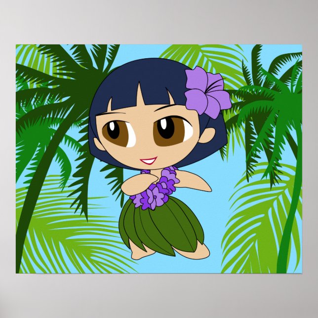Aloha Honeys Hawaiian Blue Hair Hula Girl Poster (Vorne)