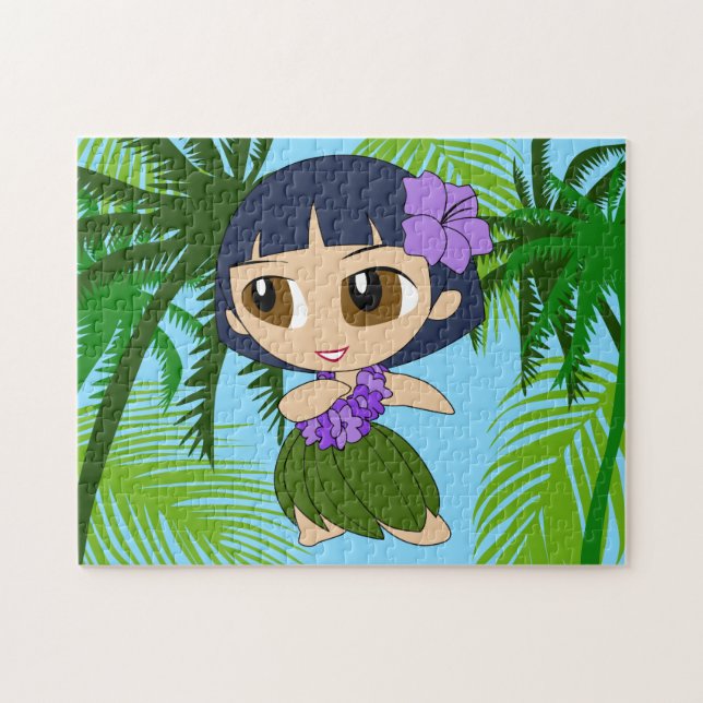 Aloha Honeys Hawaiian Blue Hair Hula Girl Puzzle (Horizontal)