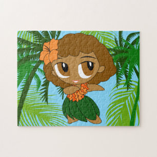 Aloha Honeys Hawaiian Brawn Hair Hula Girl Puzzle