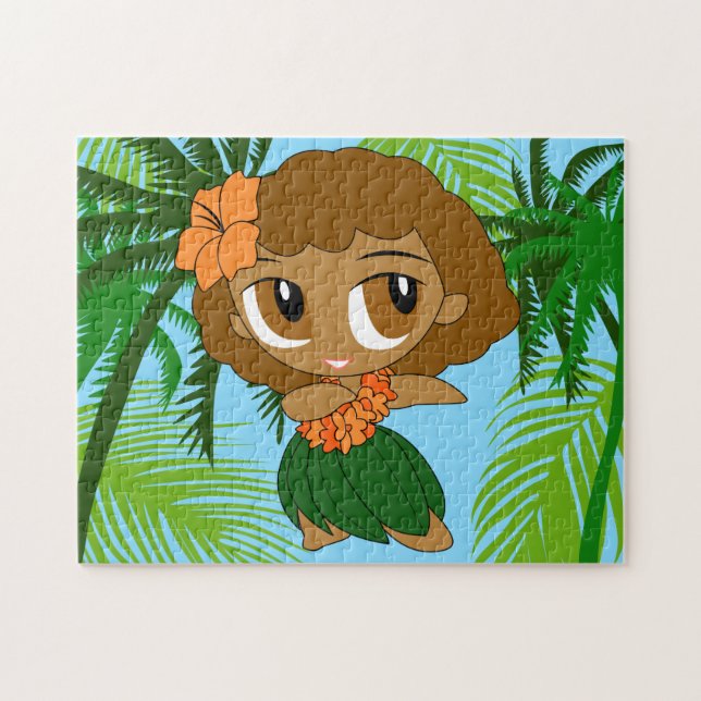Aloha Honeys Hawaiian Brawn Hair Hula Girl Puzzle (Horizontal)