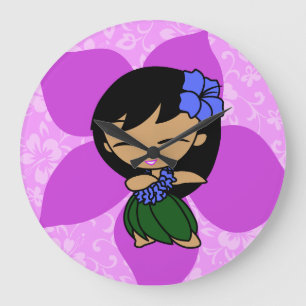 Aloha Honeys Hawaiian Hibiskus Vintag Hula Girl Große Wanduhr