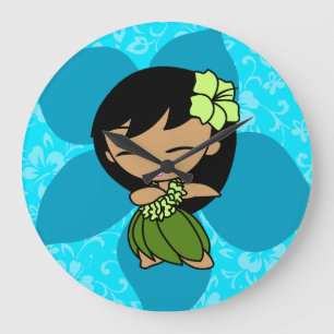 Aloha Honeys Hawaiian Hibiskus Vintag Hula Girl Große Wanduhr