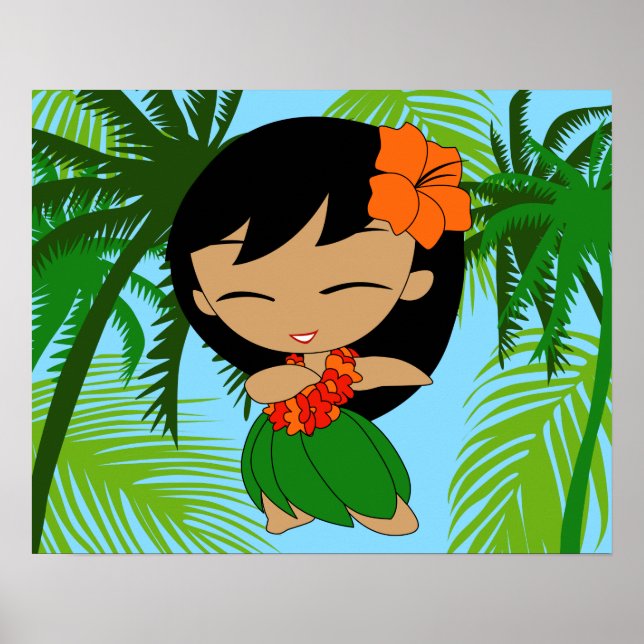 Aloha Honeys Hawaiian Orange Hibiskus Hula Girl Poster (Vorne)