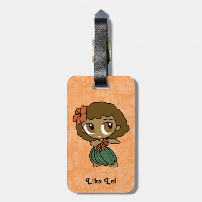 Aloha Honeys Hula Girl Hibiskus Gepäckanhänger (Rückseite vertikal)