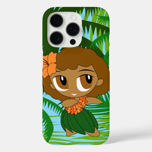 Aloha Honeys Palms Hawaiian Brown Hair Hula Girl Case-Mate iPhone Hülle (Rückseite)