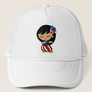 Aloha Honeys USA Flag Hula Girl Hats Truckerkappe