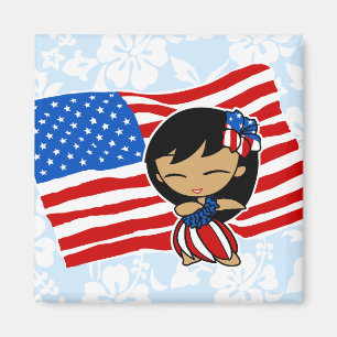 Aloha Honeys USA Flag Hula Girl Magnete