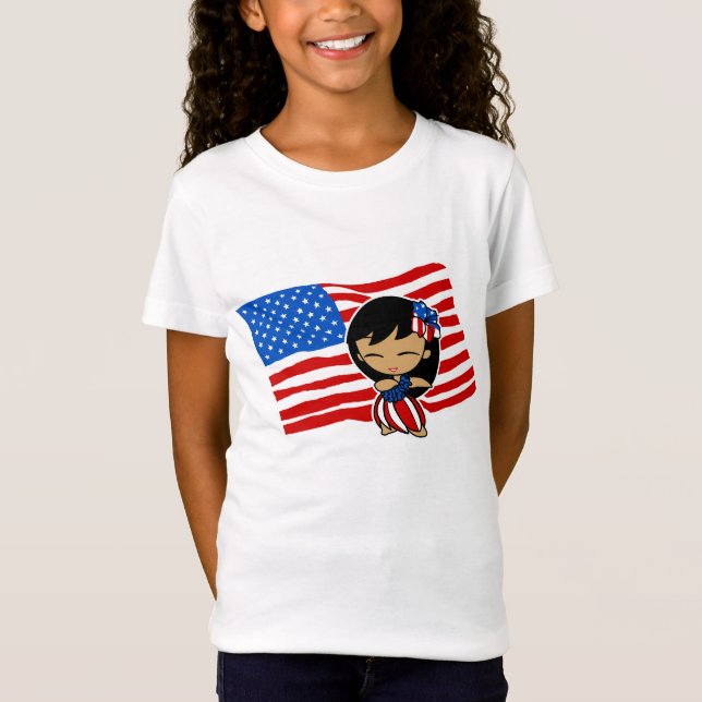 Aloha Honeys USA Flag Hula Girl T - Shirt (Vorderseite)