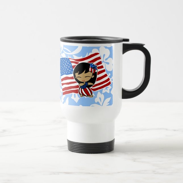 Aloha Honeys USA Flag Hula Girl Travel Mugs Reisebecher (Rechts)