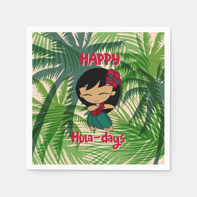 Aloha Honeys Weihnachtsfeiertag Hula Girl Palms Serviette (Vorderseite)