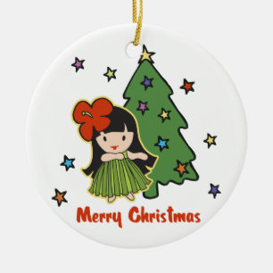 Aloha Honig-Weihnachtenhawaiisches Hula Mädchen Keramik Ornament