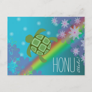 Aloha Honu Beautiful Sea Turtle Rainbow und Blume Postkarte