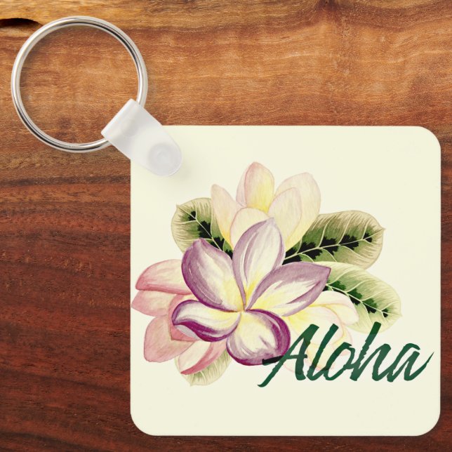 Aloha Hübsch Plumeria Island Floral Schlüsselanhänger (Vorderseite)