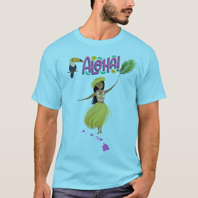 Aloha Hula Dancer mit Tropical Toucan T-Shirt (Vorderseite)