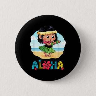 Aloha Hula Hawaiian Niedlich Girl Dancer Summer Be Button