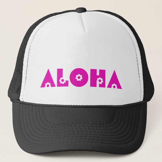 Aloha in rosa Blume Truckerkappe (Vorderseite)