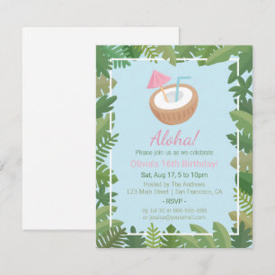 Aloha-Kokos-Tropische-Blätter-Birthday-Party Einladung