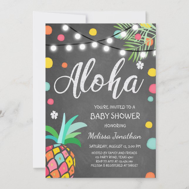 Aloha laden tropische Babyparty Hawaii Luau ein Einladung (Vorderseite)