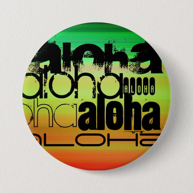 Aloha; lebhaft grün, orange und gelb button (Vorderseite)