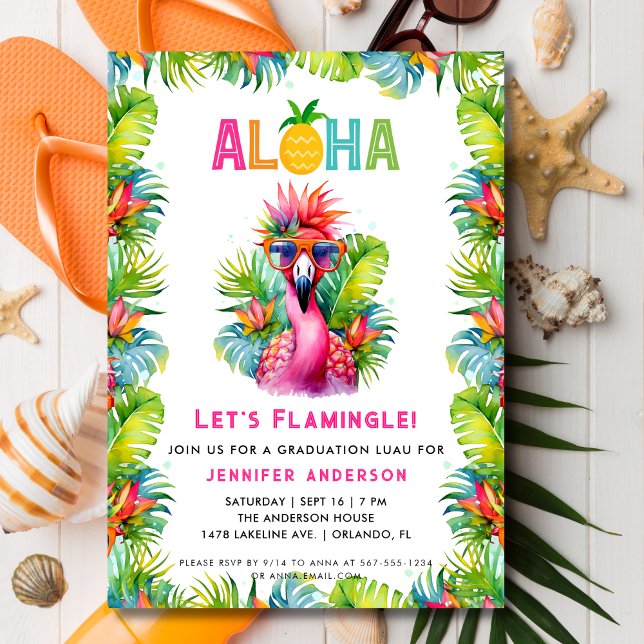 Aloha Let's Flamingle Tropical Abschluss Luau Einladung (Von Creator hochgeladen)