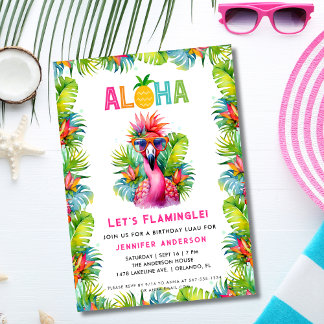 Aloha Let's Flamingle Tropical Flamingo Birthday Einladung