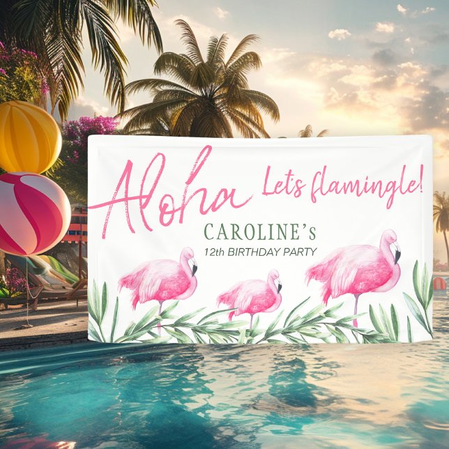 Aloha Let's Flamingle tropische Geburtstagsparty Banner (Von Creator hochgeladen)