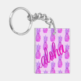 Aloha Lila Ananas Square Schlüsselanhänger Mini