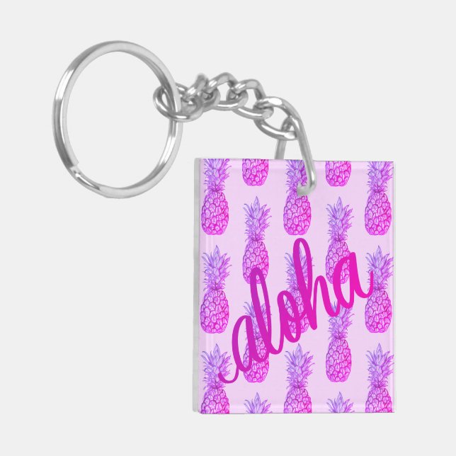 Aloha Lila Ananas Square Schlüsselanhänger Mini (Vorderseite links)