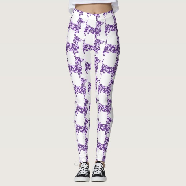 Aloha Lila Dackel Leggings (Vorderseite)