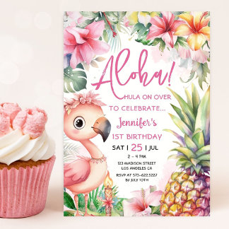 Aloha! Luau 1. Geburtstag Pink Tropisch Hawaiisch Einladung