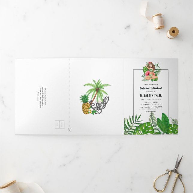 Aloha Luau Bachelorette Dreifach Gefaltete Einladung (Außenbereich)