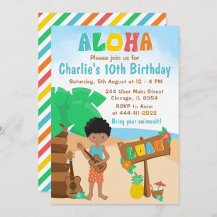 Aloha Luau Beach Birthday African American Boy Inv Einladung